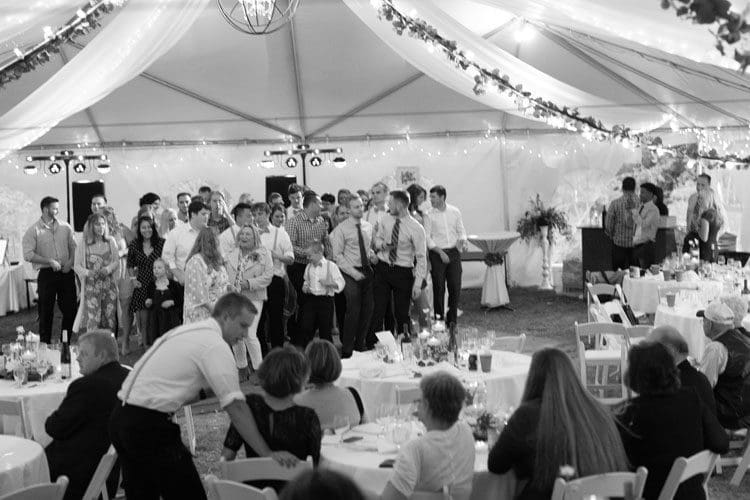 reception decorated with wedding flowers