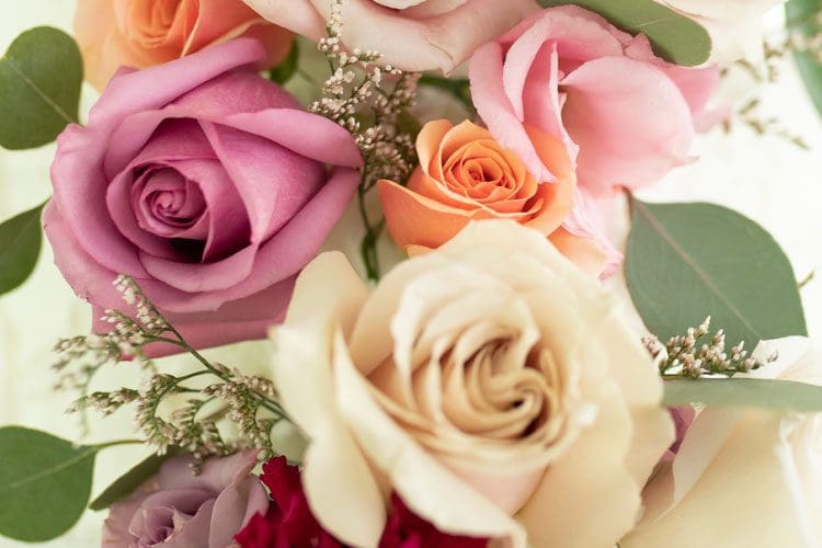 close up of wedding flowers for brides bouquet